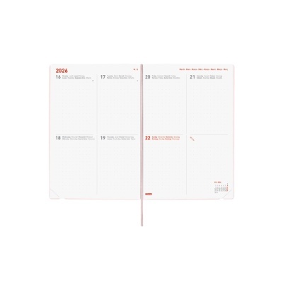 Agenda aberta a mostrar semana de janeiro 2026 com texto em vermelho e cinzento