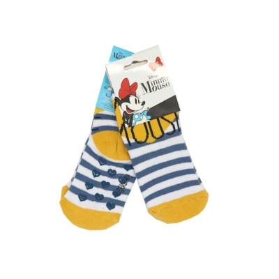 Meias infantis Minnie Mouse azuis, brancas e amarelas com embalagem