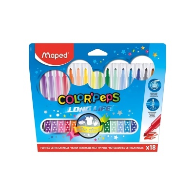 Caixa de marcadores de feltro Maped Color'Peps Long Life com 18 cores variadas