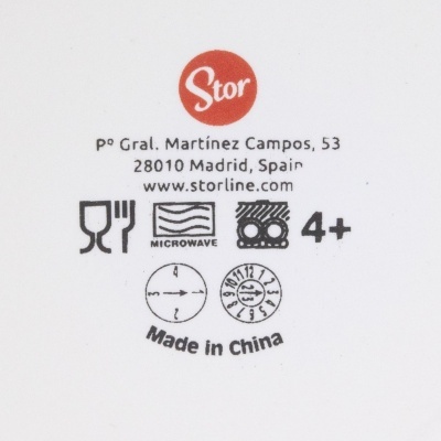 Etiqueta da marca Stor com instruções e informações do produto