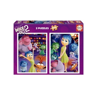 Caixa de puzzle Inside Out 2 com 2 puzzles de 500 peças cada, personagens animados coloridos.