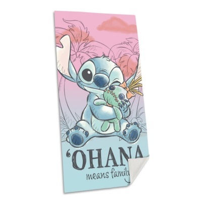 Toalha com desenho do Stitch e texto OHANA