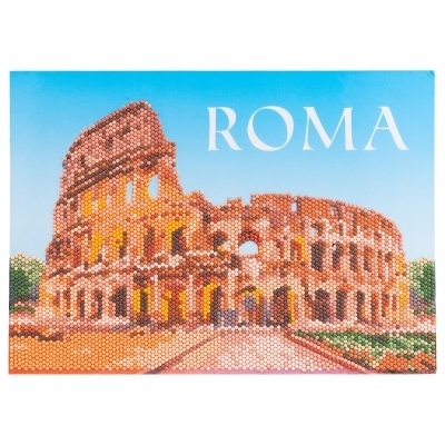 Postal do Coliseu de Roma com o texto ROMA