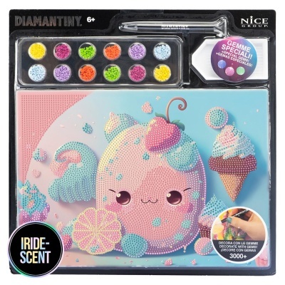 Conjunto Diamantiny com painel de fruta e gelados, gemas coloridas e caneta aplicadora