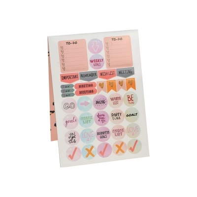 Folha de autocolantes coloridos com textos e símbolos variados para organização