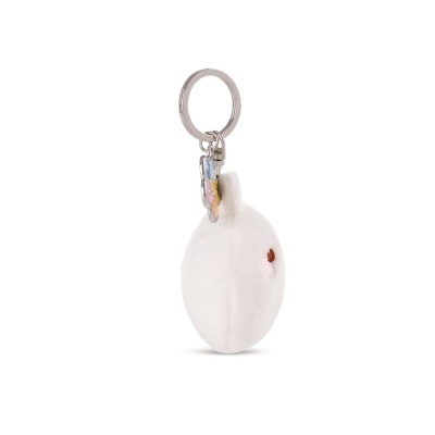 Porta-chaves de peluche branco com olhos castanhos