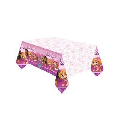 Toalha de mesa rosa com personagens da PAW PATROL
