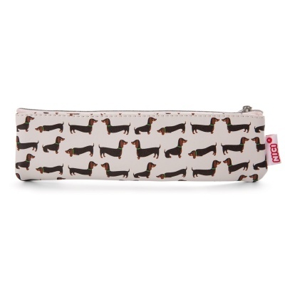 Estojo branco com padrão de cães Dachshund e fecho de correr