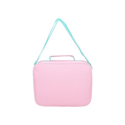 Mala de transporte rosada com alça azul clara