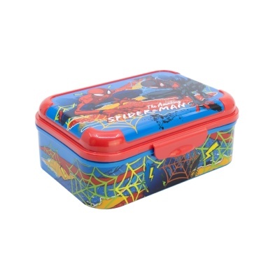 Estojo metálico azul e vermelho com tema Homem-Aranha