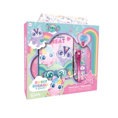 Conjunto infantil SWEET DREAMS & friends com Diário Secreto e Caneta Mágica coloridos