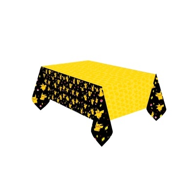 Toalha de mesa com padrão Pikachu amarelo e preto