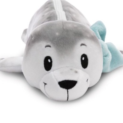 Estojo de lápis de peluche cinzento em forma de animal marinho com laço azul