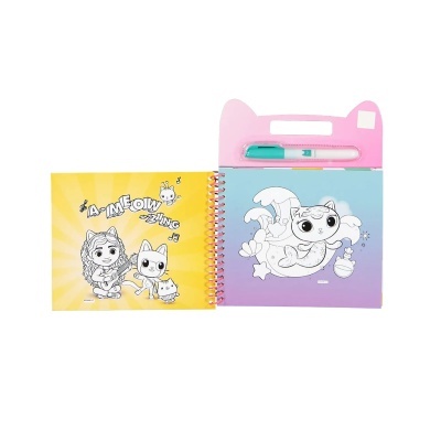 Livro de colorir com ilustração de gatinhos e caneta azul