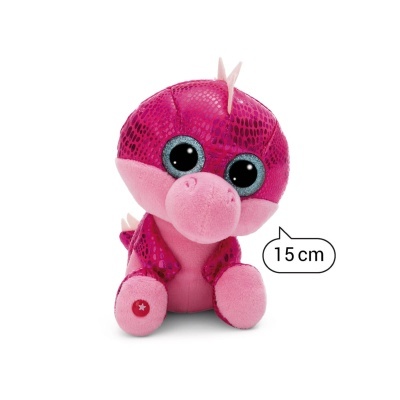 Pelúcia de dragão cor-de-rosa com detalhes escamados e olhos grandes