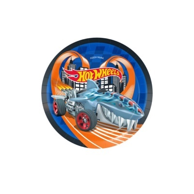 Prato de papel Hot Wheels com desenho de carro tubarão
