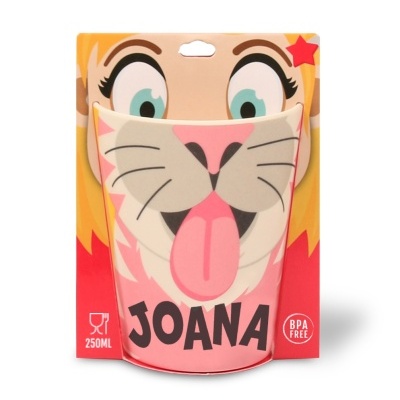 Saco flexível para líquidos com design de rosto de animal e nome Joana