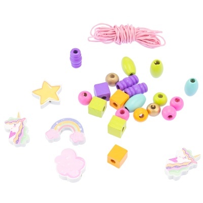 Conjunto de contas coloridas e cordão cor-de-rosa para bijuteria