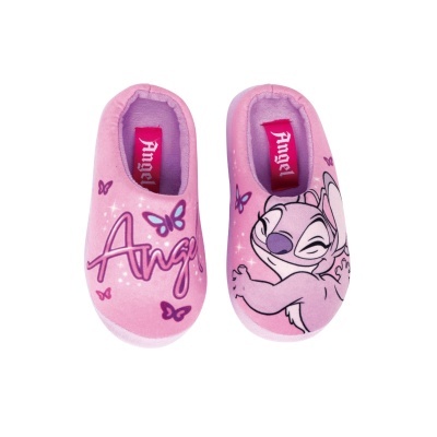 Chinelos cor-de-rosa para criança decorados com personagem Angel e borboletas