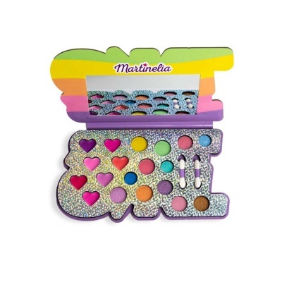 Paleta de maquilhagem colorida com glitter em forma de LOVE e espelho
