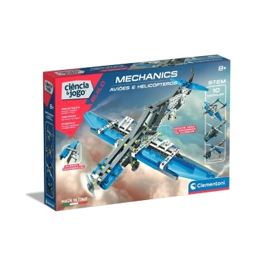 Caixa de brinquedo MECHANICS AVIÕES E HELICÓPTEROS Clementoni azul e branca