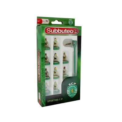 Jogo de miniaturas de futebol Subbuteo do Sporting C.P. em caixa verde