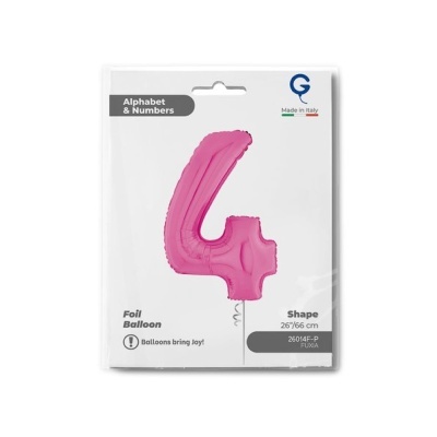 Balão de folha rosa em forma do número 4 na embalagem
