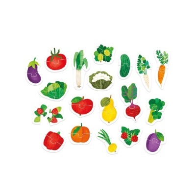 Quebra-cabeças ilustrados de frutas e legumes sobre fundo branco