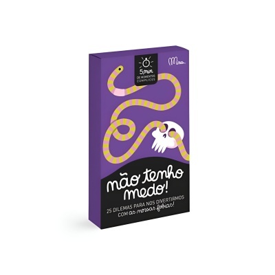 Embalagem roxa com ilustração de cobra amarela e textos em português