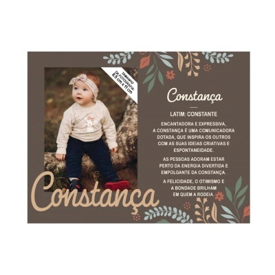 Cartão personalizado com foto de criança e texto sobre o nome Constança