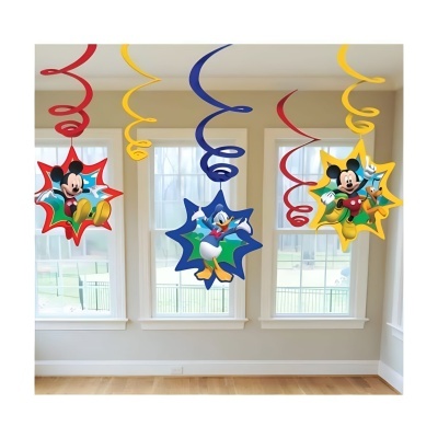 Decorações penduradas de papel Disney com Mickey e Donald em forma de estrelas coloridas