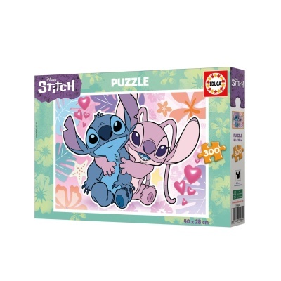 Caixa de puzzle Disney Stitch 300 peças com Stitch e Angel coloridos