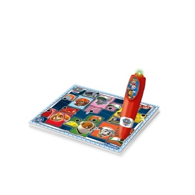 Jogo educativo com tabuleiro e caneta eletrónica vermelha