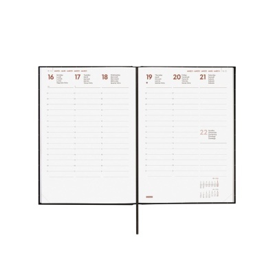 Agenda semanal aberta com dias de 16 a 22 e espaço para anotações