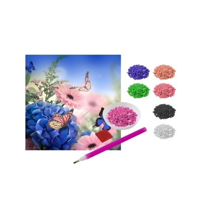 Kit de pintura por números com flores e borboletas e tintas coloridas