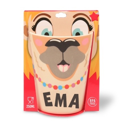Copo infantil plástico 250 ml decorado com imagem de lhama e nome EMA