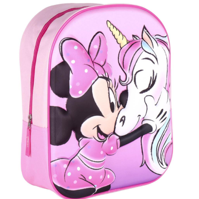 Mochila infantil rosa com estampa de Minnie Mouse e unicórnio