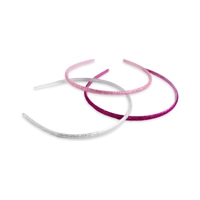 Três diademas finos brilhantes em branco, rosa claro e rosa escuro