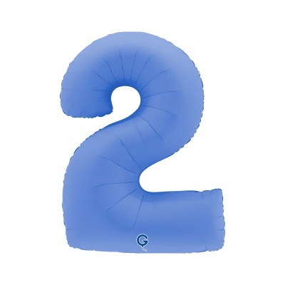 Balão azul formato número 2 com logótipo GQ