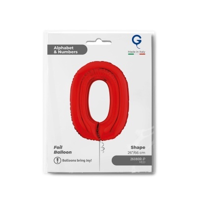 Embalagem de balão de folha vermelho em forma do número 0