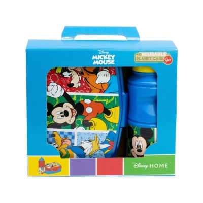 Conjunto de almoço Disney Mickey Mouse com lancheira colorida e garrafa azul na embalagem