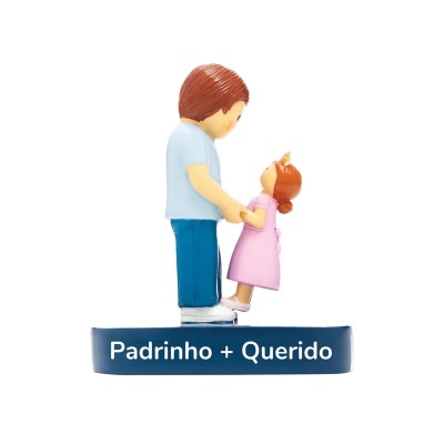 Figura decorativa de homem e menina com texto Padrinho + Querido