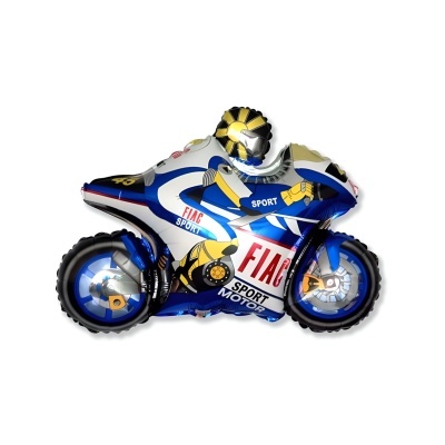 Balão em forma de bicicleta desportiva azul com texto FIAG SPORT