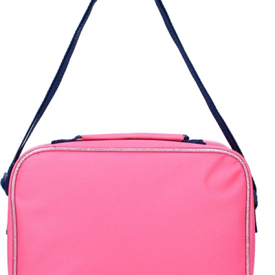 Mala rosa com alça azul escura e rebordo prateado