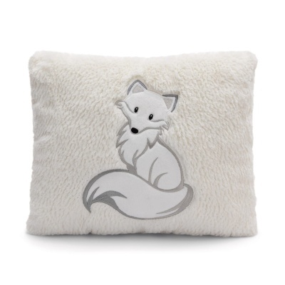 Almofada creme felpuda com raposa bordada