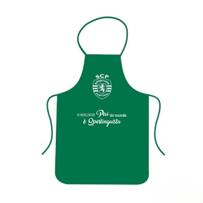 Avental verde do Sporting com texto dedicado ao melhor pai