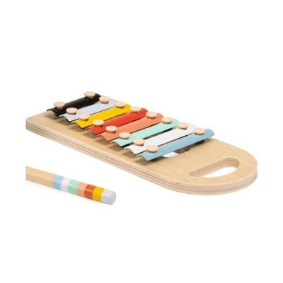 Xilofone infantil colorido em madeira com baqueta de riscas coloridas