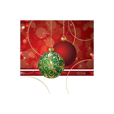 Ornamentos de Natal esféricos verde decorado e vermelho liso sobre fundo decorativo vermelho