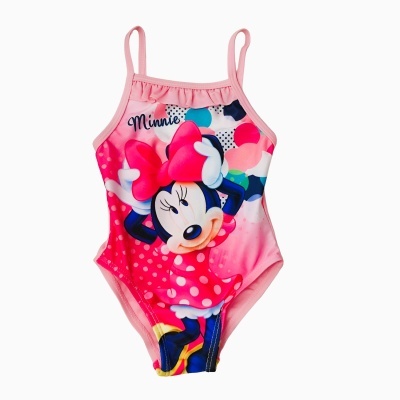 Fato de banho infantil com estampa da Minnie Mouse cor de rosa