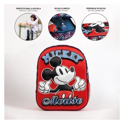 Mochila vermelha com personagem 3D do Mickey Mouse em EVA e texto MICKEY MOUSE